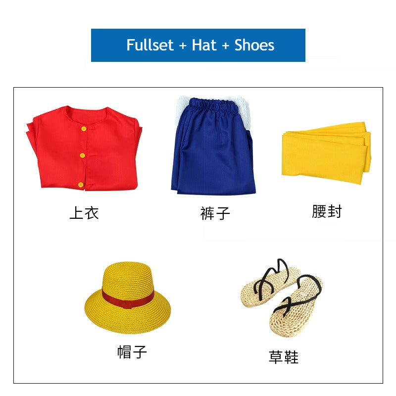 Anime Navigation Monkey D. Luffy Red Shirt Fullset Cosplay Costumes