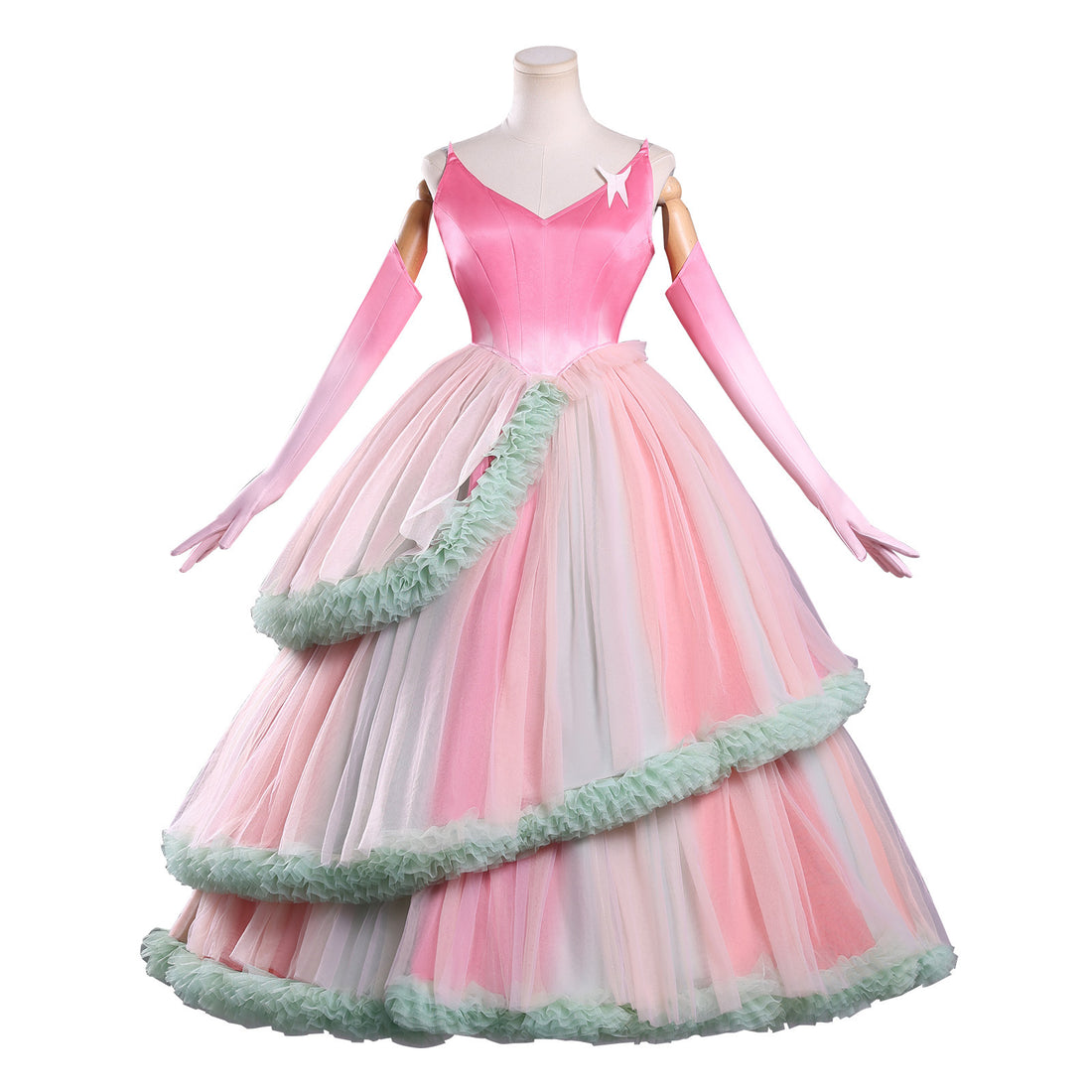 Wicked: For Good Witch Glinda Pink Green Dress Cosplay Costumes