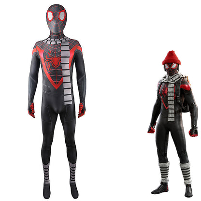 miles morales spider man with scarf jumpsuits costume kids adult halloween bodysuit