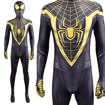 ps5 miles morales spider man golden jumpsuits costume kids adult halloween bodysuit