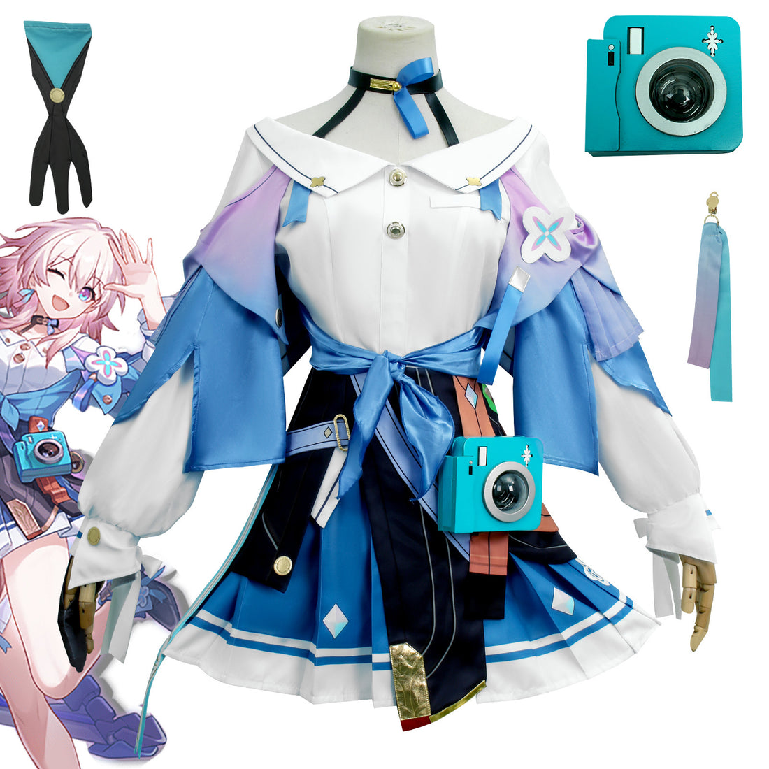 Game Honkai: Star Rail March 7th Fullset with Camera Cosplay Costumes