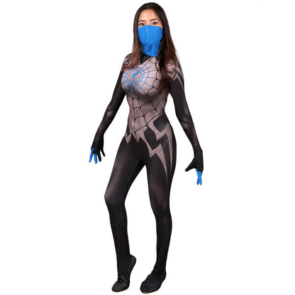 Silk Spider-Woman Spider-man Blue Mask Jumpsuits Kids Adult Halloween Bodysuit