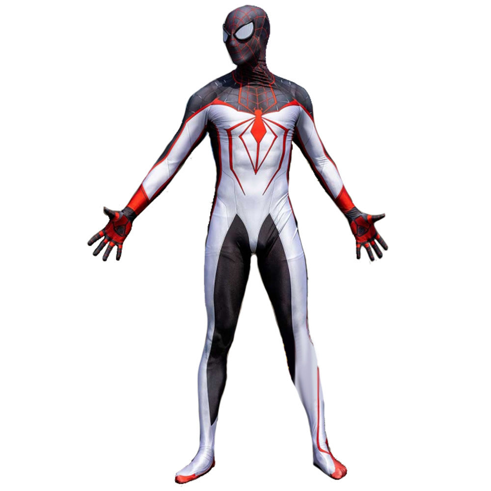 white miles morales spider man jumpsuits costume kids adult halloween bodysuit