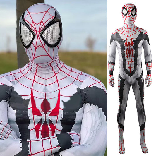 Comic White Spiderman Jumpsuits Cosplay Costume Kids Adult Halloween Bodysuit - coscrew