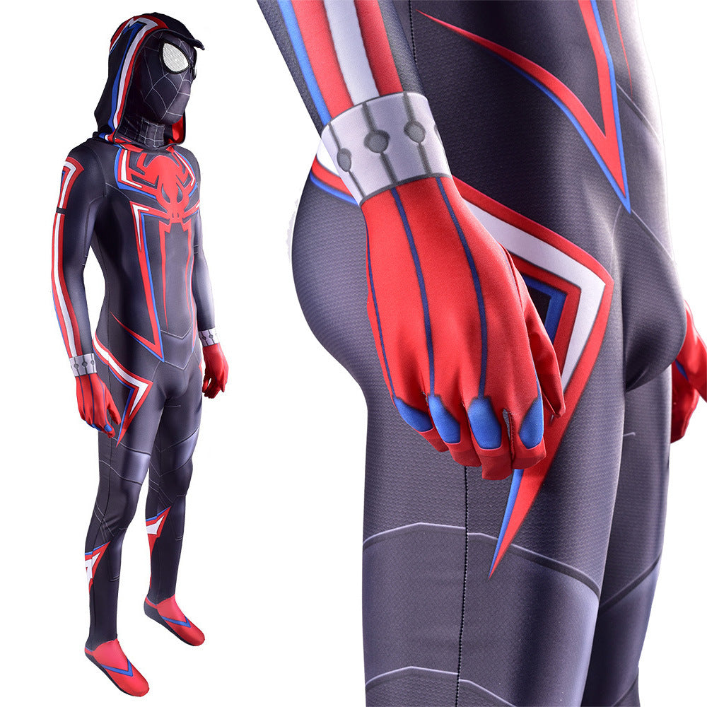 ps5 2099 miles morales spider man hooded jumpsuits costume kids adult bodysuit