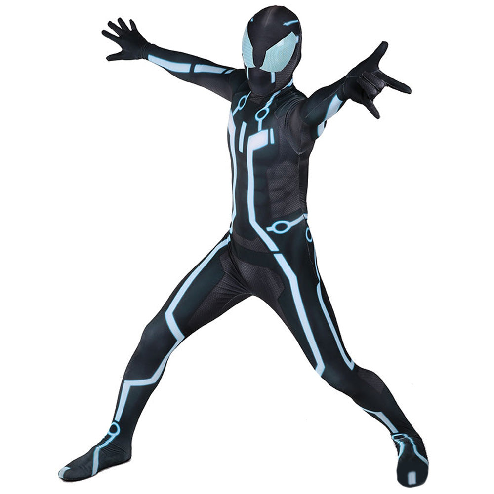 tron legacy spider man blue jumpsuits costume kids adult halloween bodysuit
