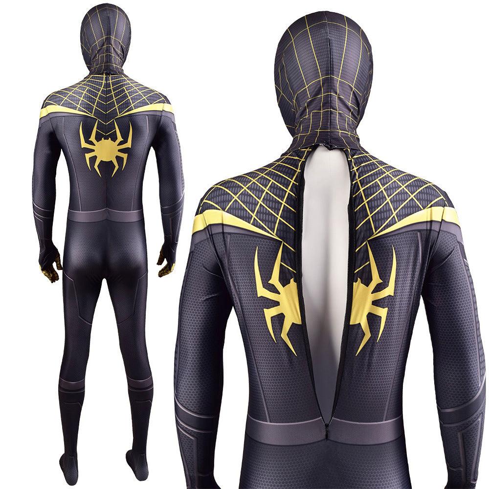 ps5 miles morales spider man golden jumpsuits costume kids adult halloween bodysuit