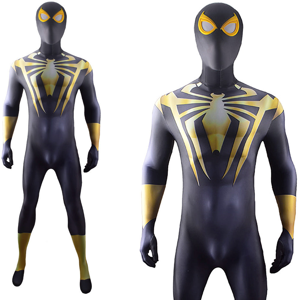 gold aaron davis iron spider man jumpsuits costume kids adult halloween bodysuit