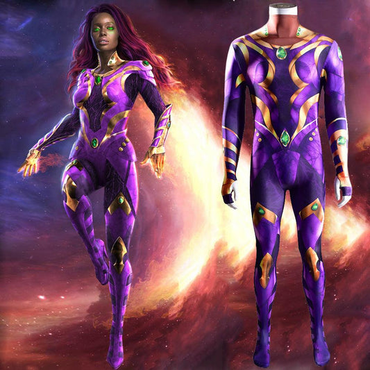 new titan season 3 starfire jumpsuits cosplay costume kids adult halloween bodysuit