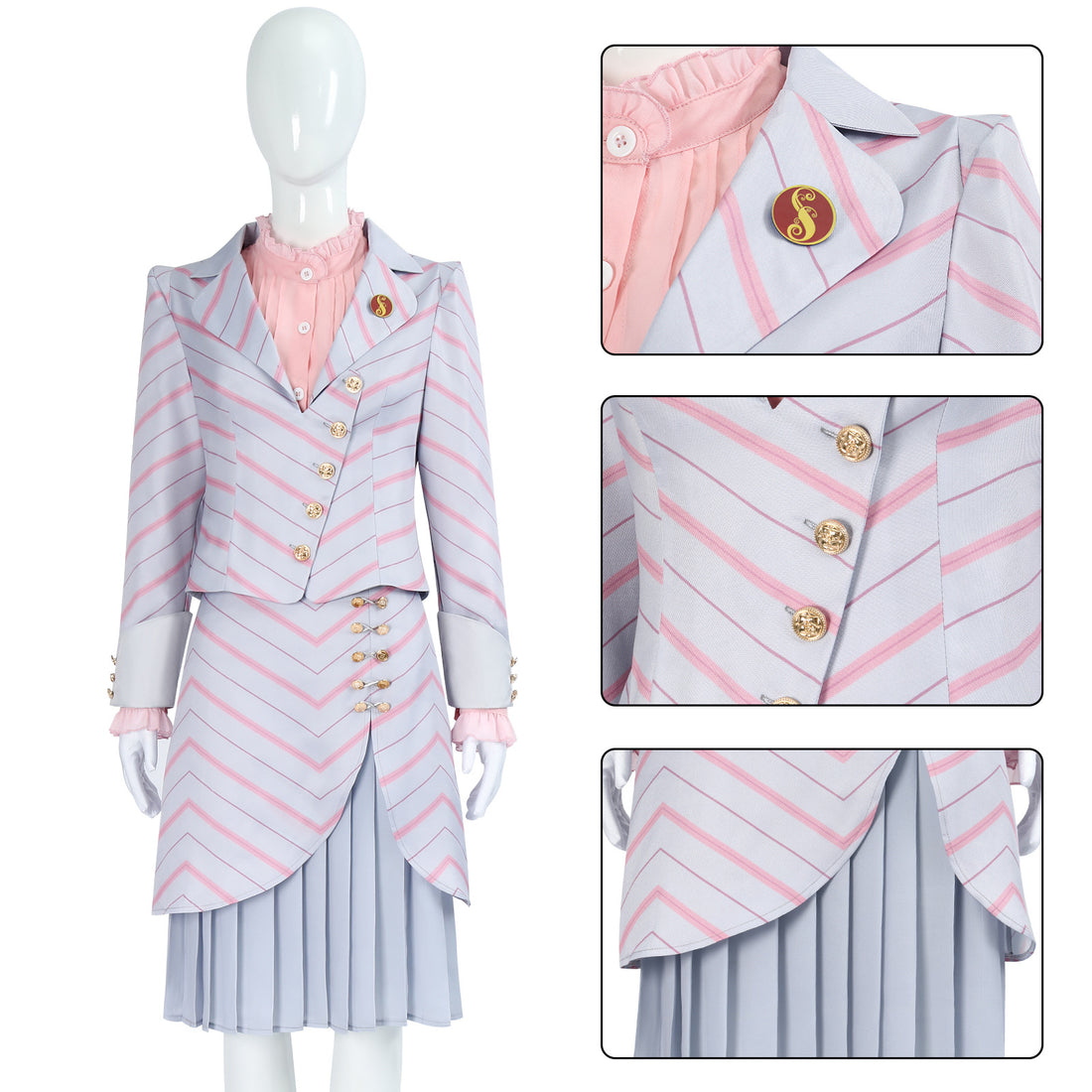Wicked: For Good Witch Glinda Pink Stripe Suit Cosplay Costumes