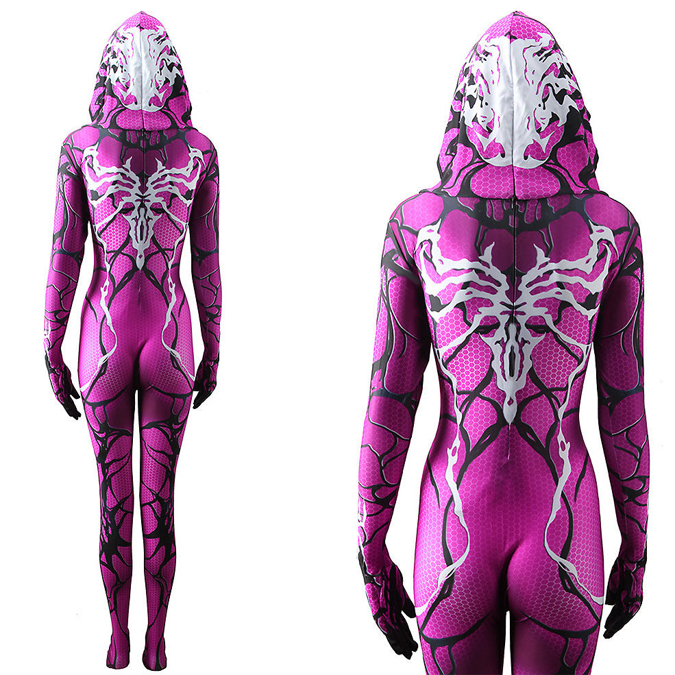 violet venom spider gwen stacy hooded jumpsuits costume kids adult halloween bodysuit