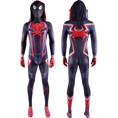 ps5 2099 miles morales spider man hooded jumpsuits costume kids adult bodysuit
