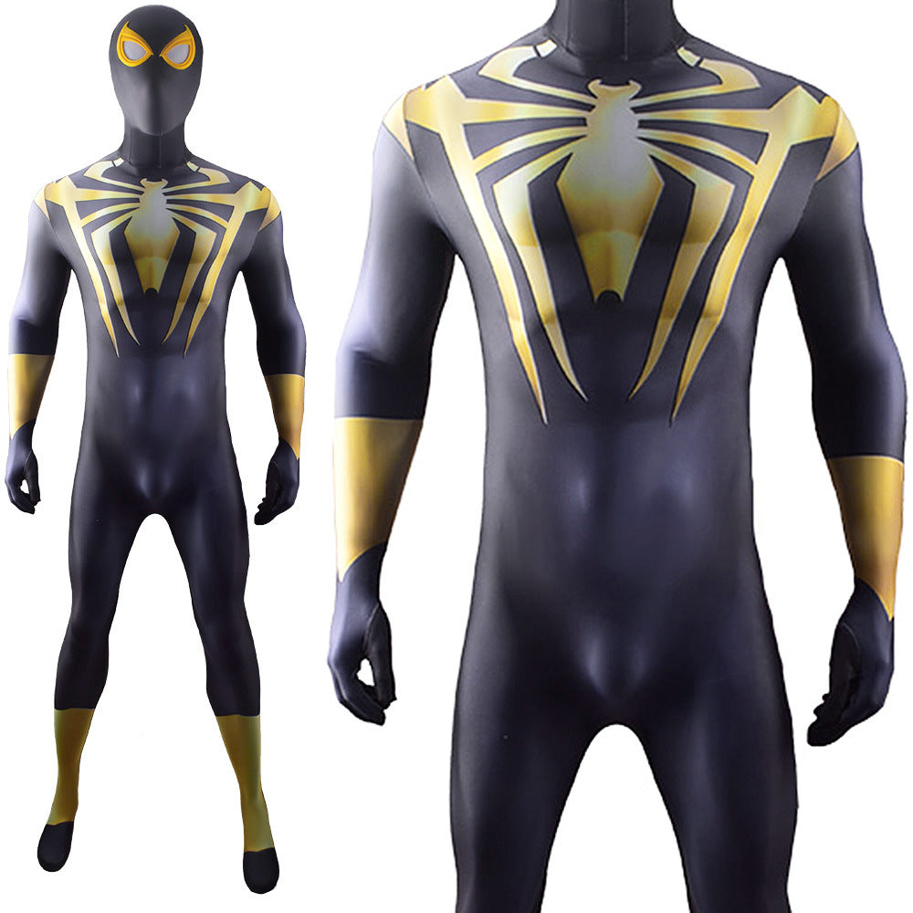 gold aaron davis iron spider man jumpsuits costume kids adult halloween bodysuit