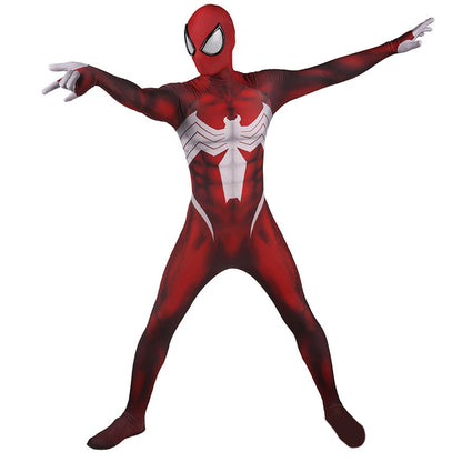 red venom spider man jumpsuits cosplay costume kids adult halloween bodysuit