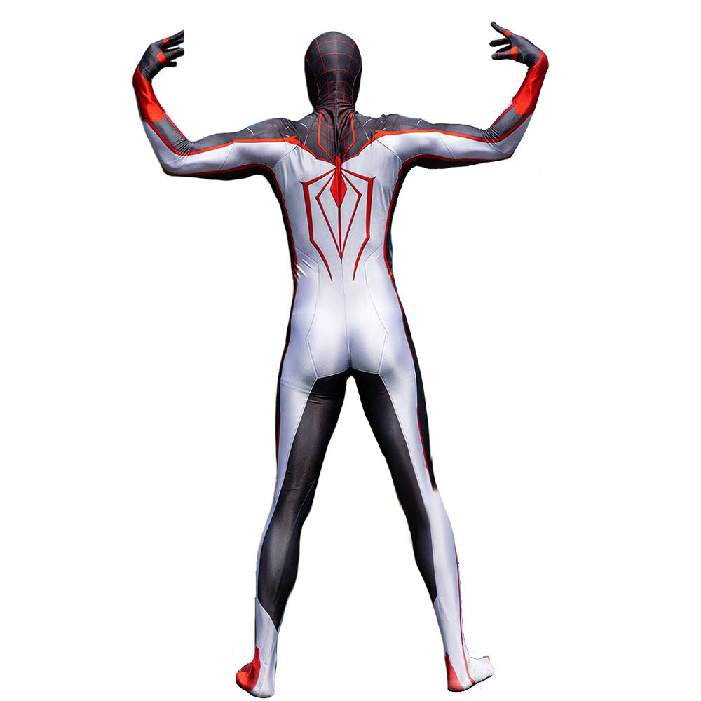 white miles morales spider man jumpsuits costume kids adult halloween bodysuit