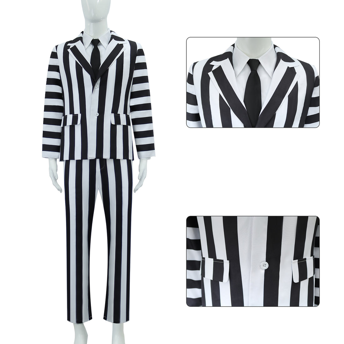 Beetle Juice Michael Keaton Stripe Suit Halloween Cosplay Costumes