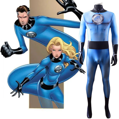 fantastic four blue jumpsuits cosplay costume kids adult halloween bodysuit