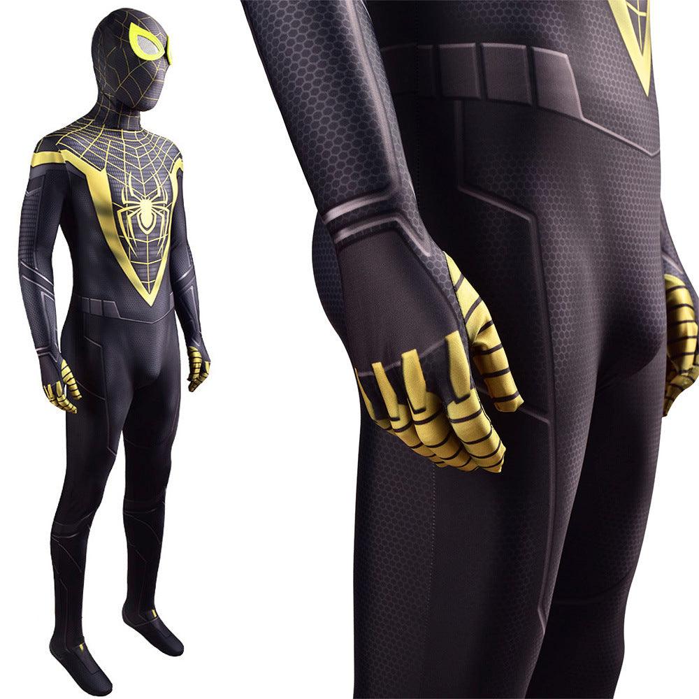 ps5 miles morales spider man golden jumpsuits costume kids adult halloween bodysuit