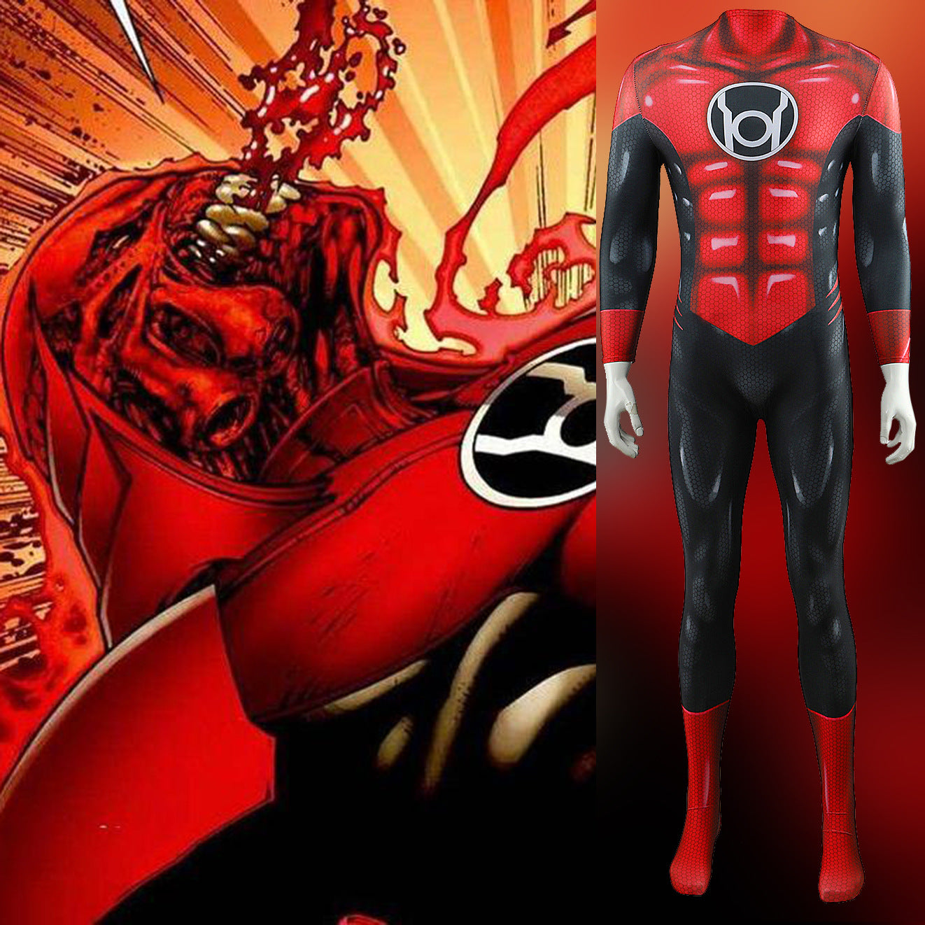 Red Lantern Corps Jumpsuits Cosplay Costume Kids Adult Halloween Bodysuit - coscrew