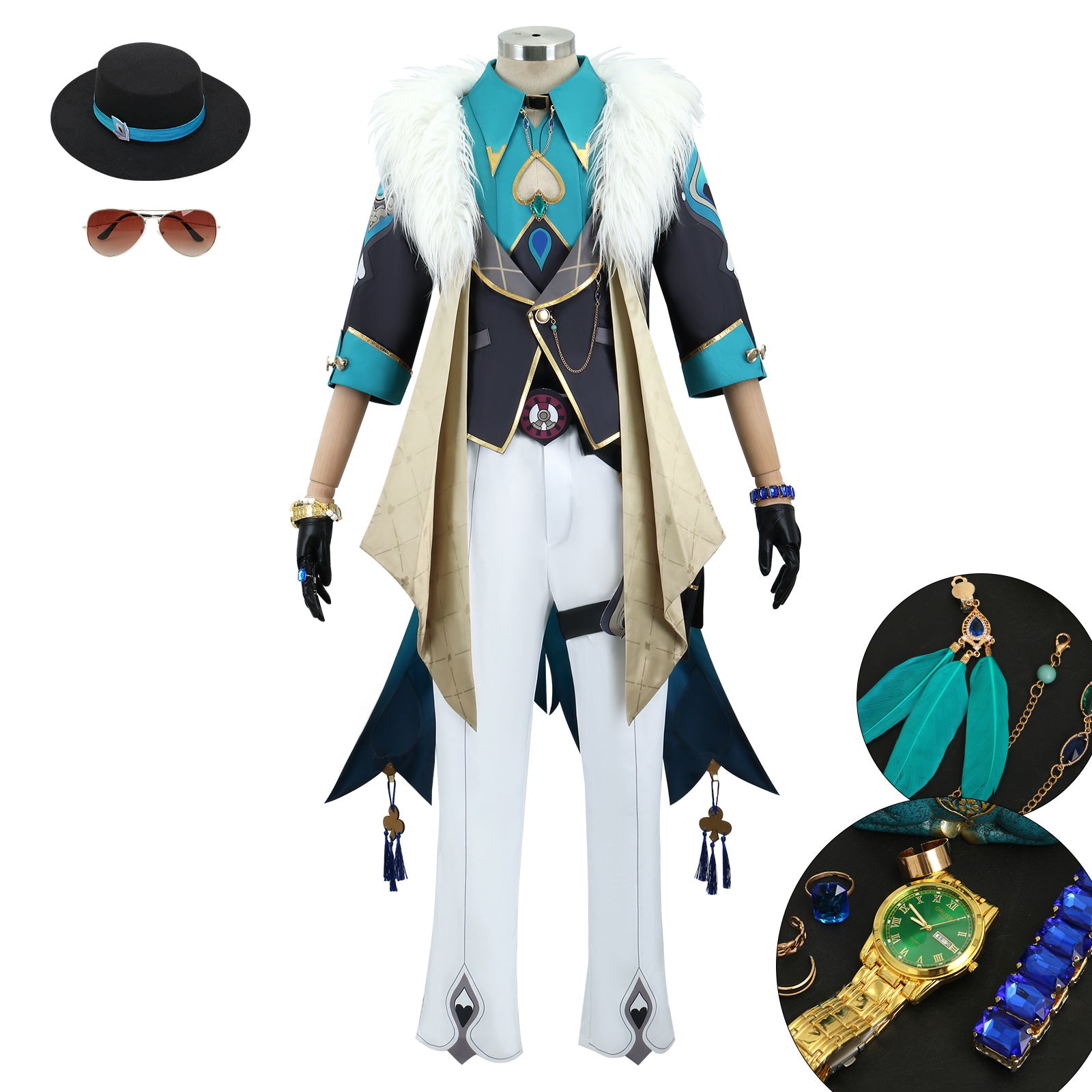 Honkai: Star Rail Aventurine Fullset Glasses Watch Cosplay Costumes
