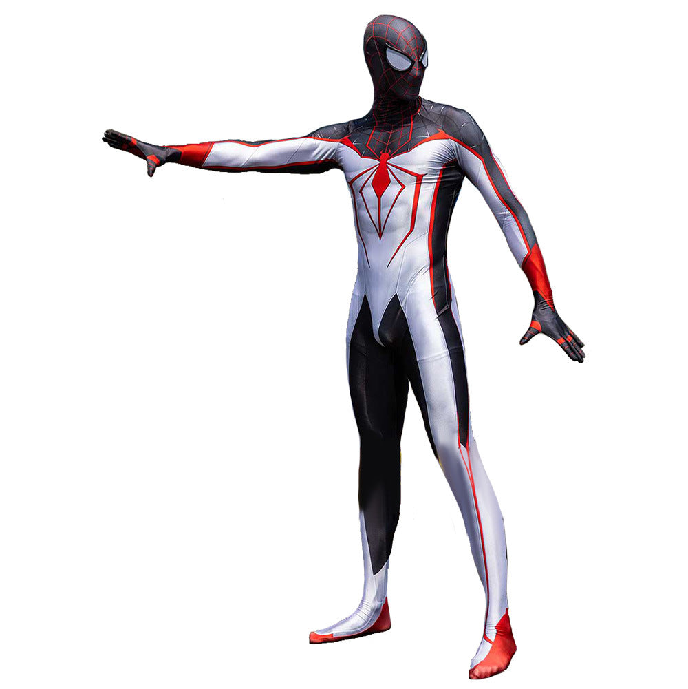 white miles morales spider man jumpsuits costume kids adult halloween bodysuit