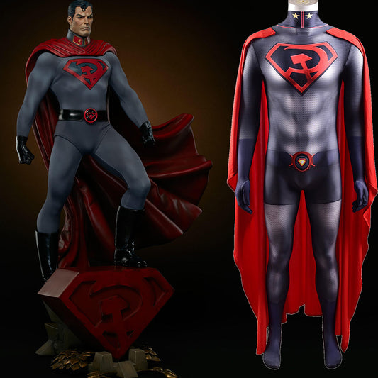 Superman Red Son Jumpsuits Cosplay Costume Kids Adult Halloween Bodysuit
