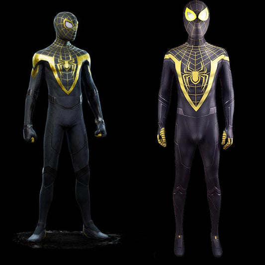 ps5 miles morales spider man golden jumpsuits costume kids adult halloween bodysuit