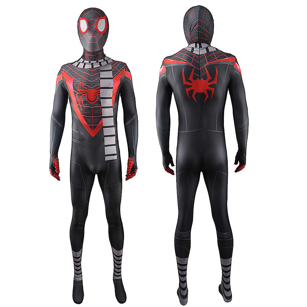 miles morales spider man with scarf jumpsuits costume kids adult halloween bodysuit