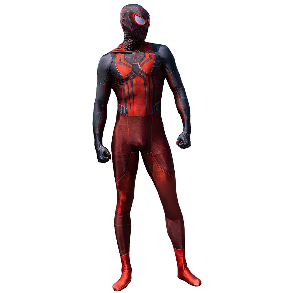 ps5 spider man hooded red jumpsuits cosplay costume kids adult halloween bodysuit