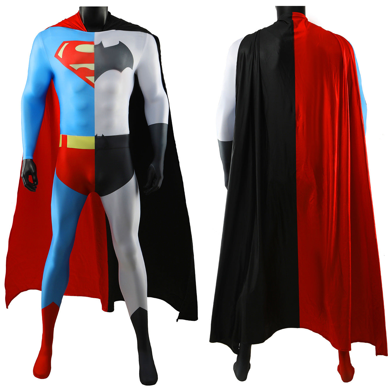 superman and batman combined jumpsuits costume kids adult halloween bodysuit