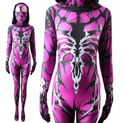 violet venom spider gwen stacy hooded jumpsuits costume kids adult halloween bodysuit