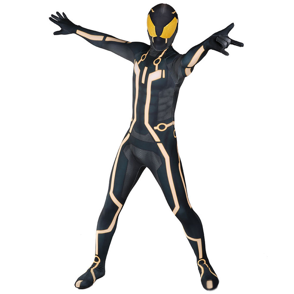 tron legacy spider man yellow jumpsuits costume kids adult halloween bodysuit