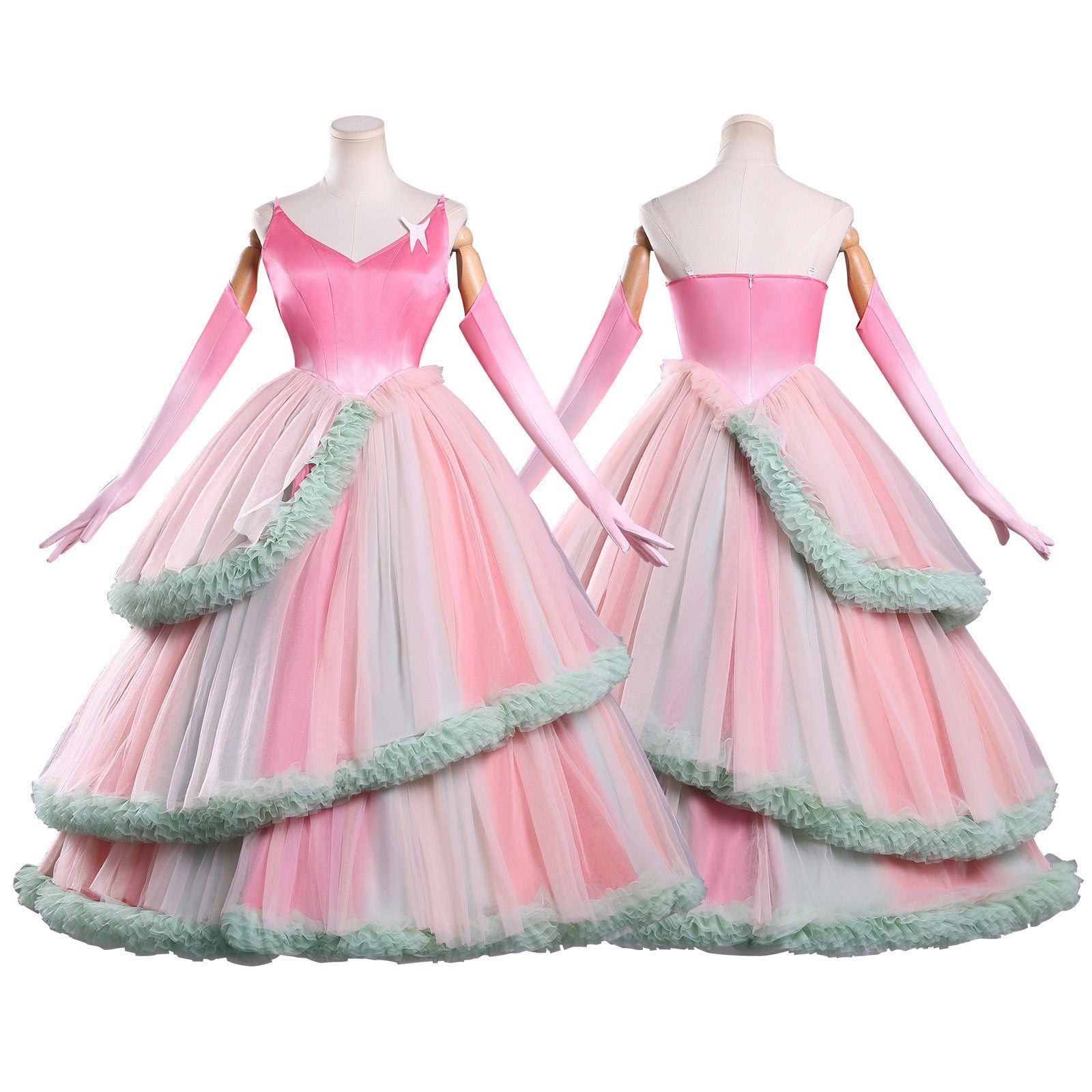 Wicked: For Good Witch Glinda Pink Green Dress Cosplay Costumes
