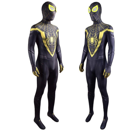 ps5 miles morales spider man golden jumpsuits costume kids adult halloween bodysuit