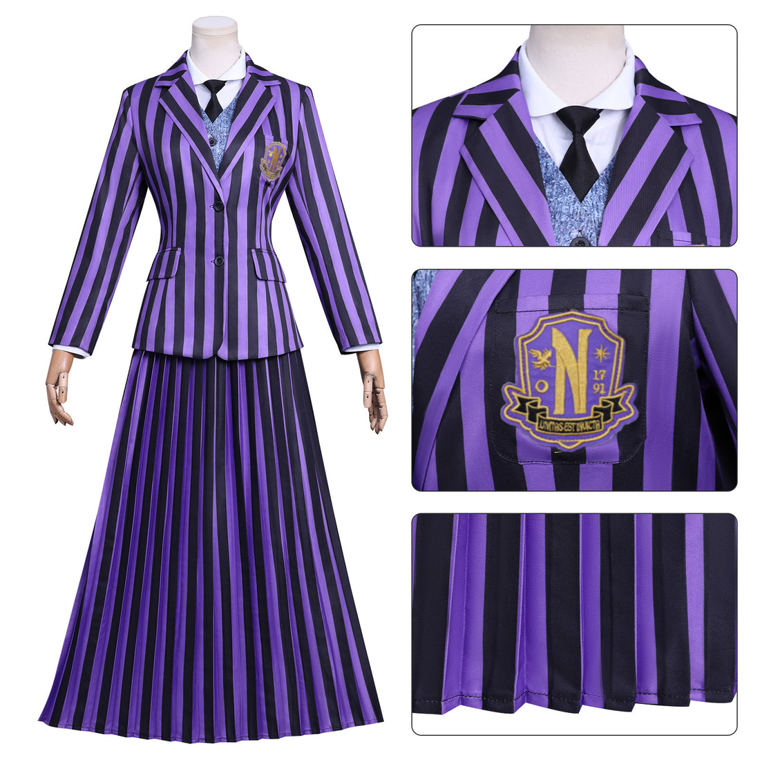 Wednesday 2 Addams Nevermore Academy Purple Uniform Adult Kids Costumes