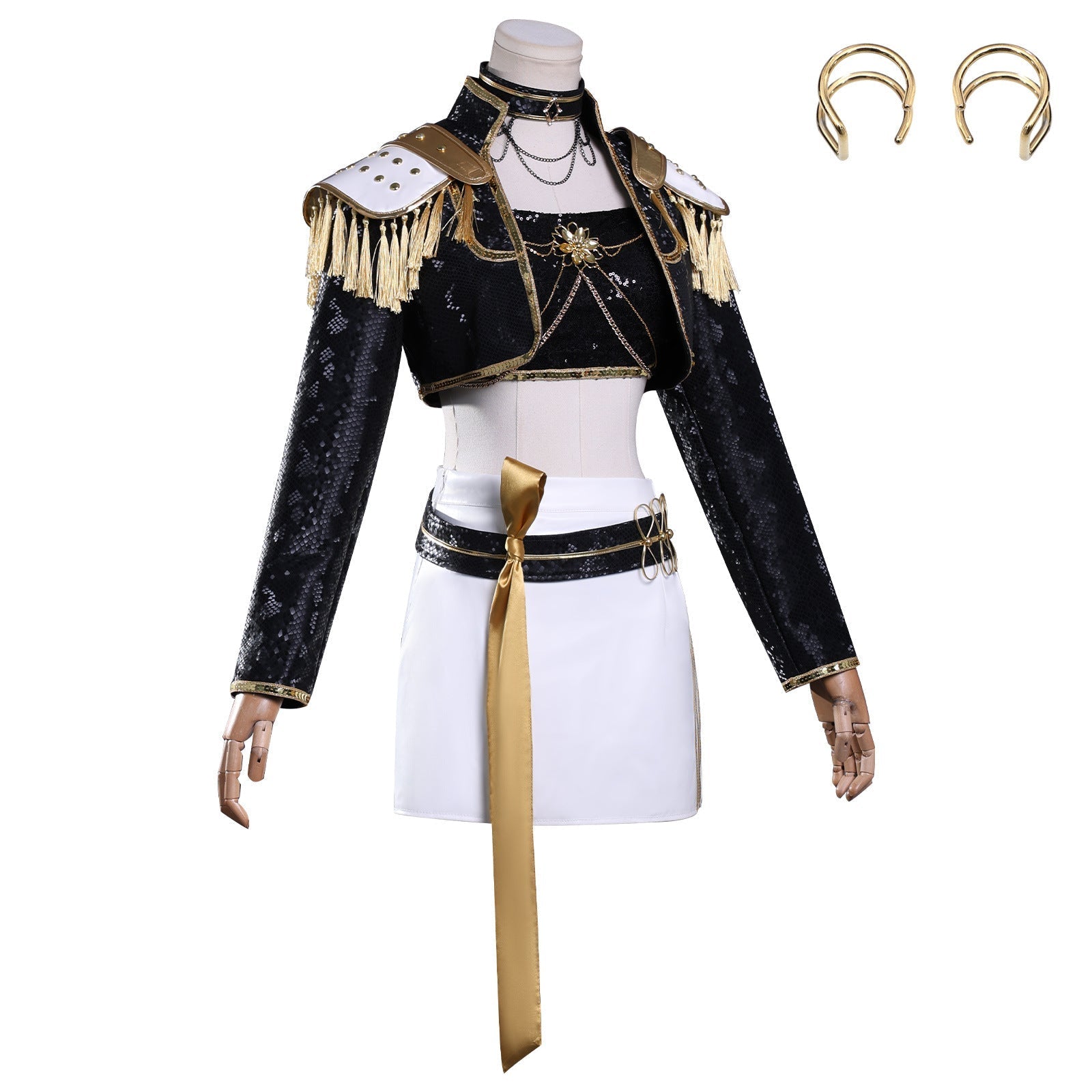 KPop Demon Hunters Mira Black Gold Outfit Adult Kids Cosplay Costumes