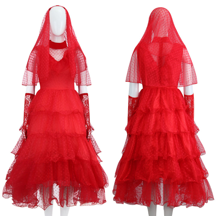 Beetle Juice Lydia Deetz Gilrs Red Wedding Dress Cosplay Costumes
