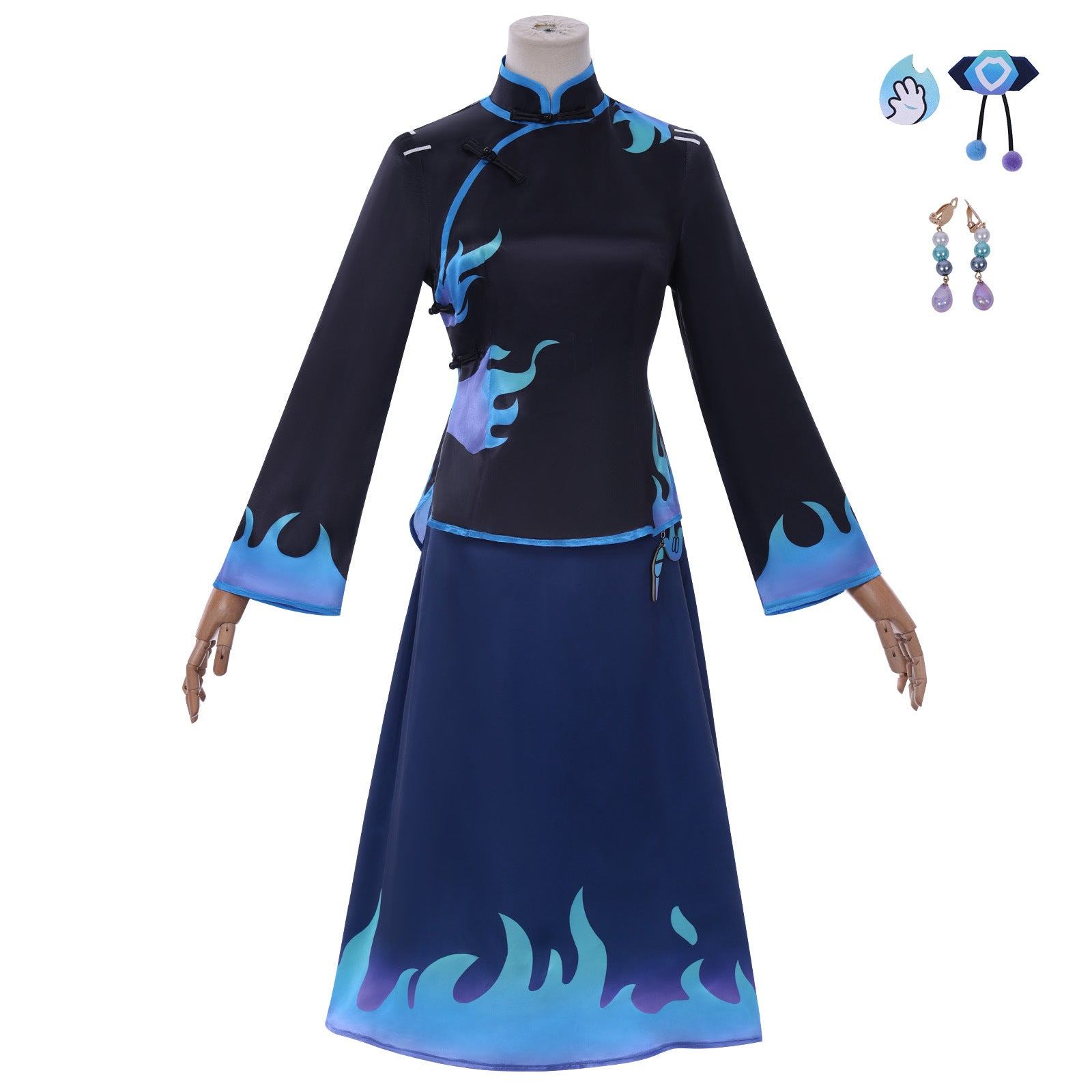 Identity V Antiquarian Qi Shiyi Blue Flame Cheongsam Cosplay Costumes