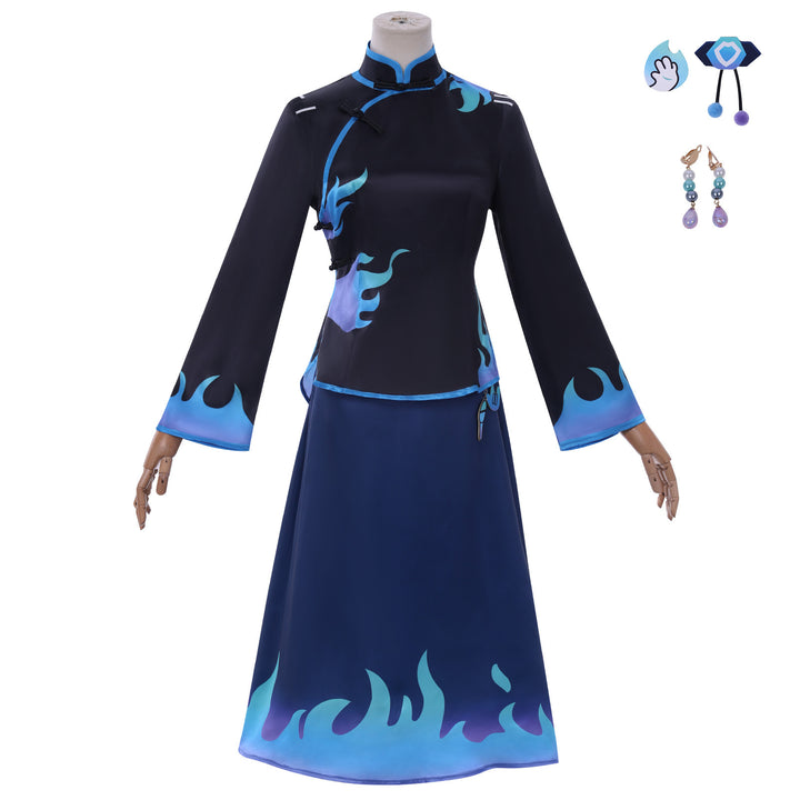 Identity V Antiquarian Qi Shiyi Blue Flame Cheongsam Cosplay Costumes