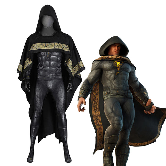 Comics Black Adam Male Jumpsuit with Hooded Cloak Cosplay Costumes