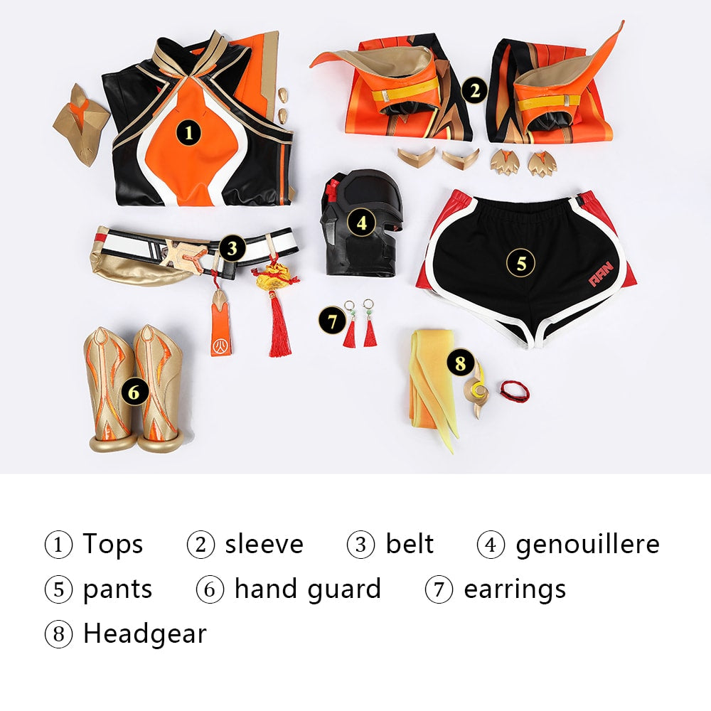 Overwatch Anran Orange Outfit Top Level Fullset Cosplay Costumes