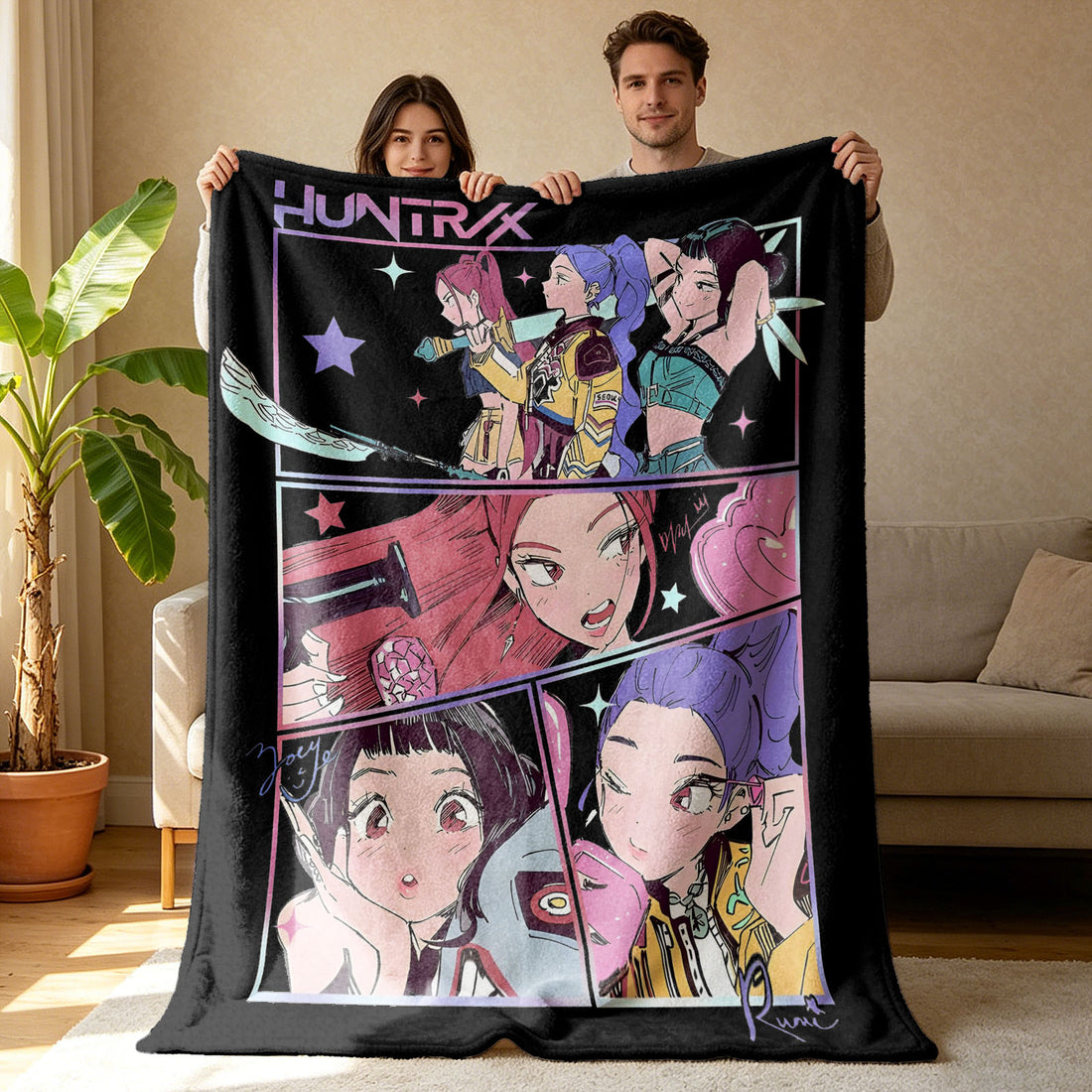 Kpop Demon Hunters Huntrix Saja Boys Inspired Blanket Cozy Flannel Throw Blanket