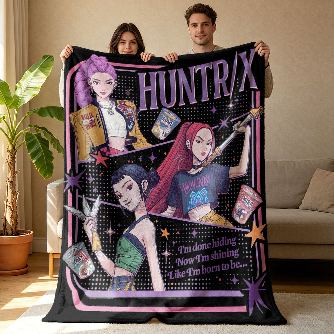 Kpop Demon Hunters Huntrix Saja Boys Inspired Blanket Cozy Flannel Throw Blanket
