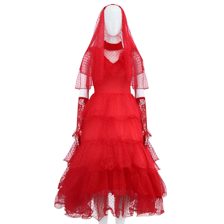 Beetle Juice Lydia Deetz Gilrs Red Wedding Dress Cosplay Costumes
