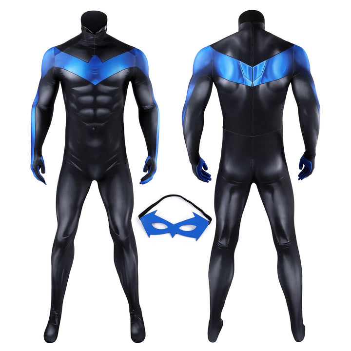 Nightwing Blue Battle Suit Jumpsuit Eye Mask Cosplay Costumes