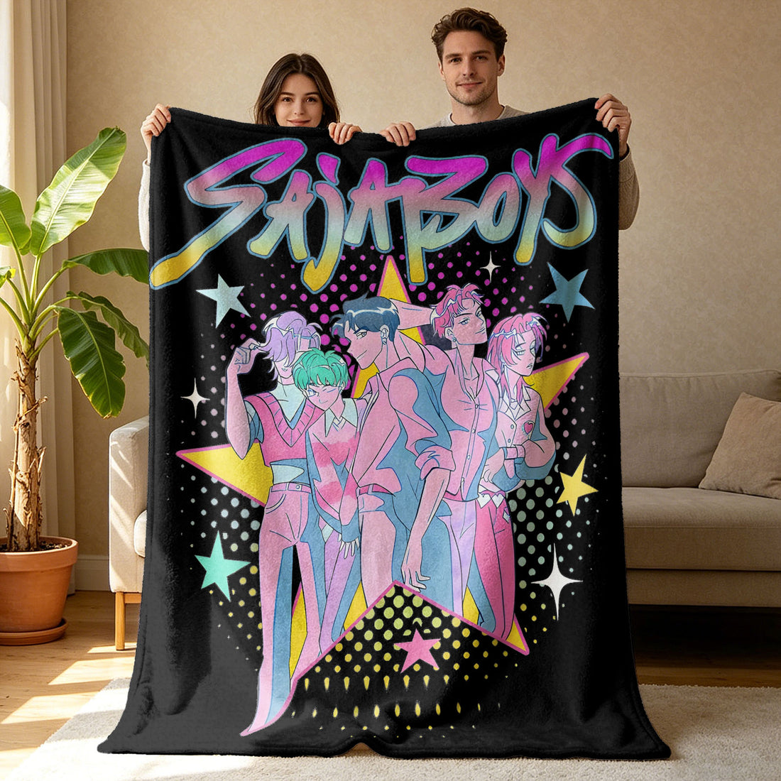 Kpop Demon Hunters Huntrix Saja Boys Inspired Blanket Cozy Flannel Throw Blanket