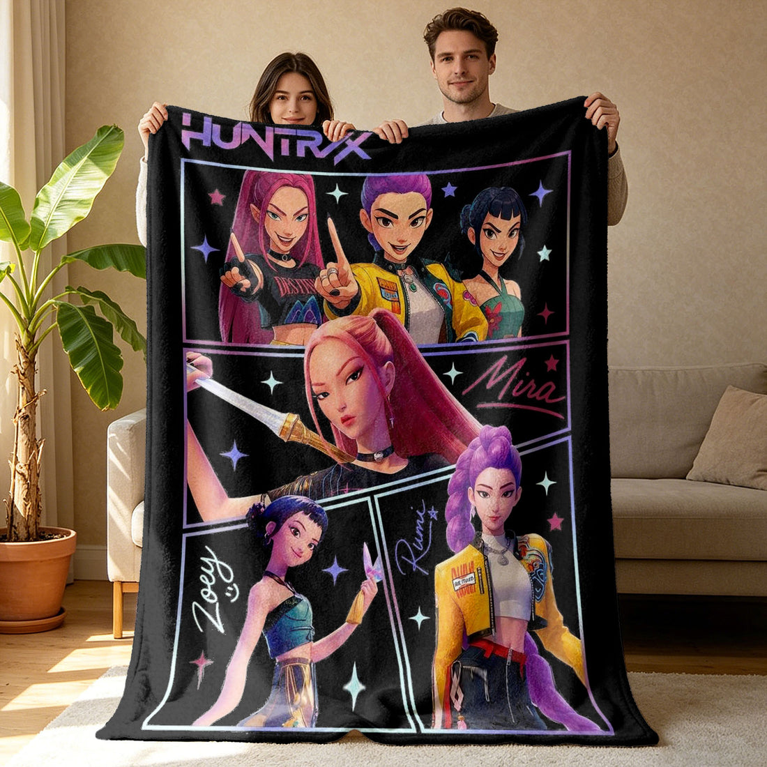 Kpop Demon Hunters Huntrix Saja Boys Inspired Blanket Cozy Flannel Throw Blanket