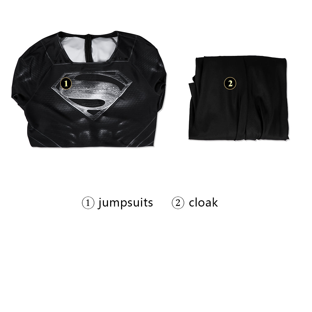 Justice League Superman Black Suit Jumpsuit with Cloak Cosplay Costumes