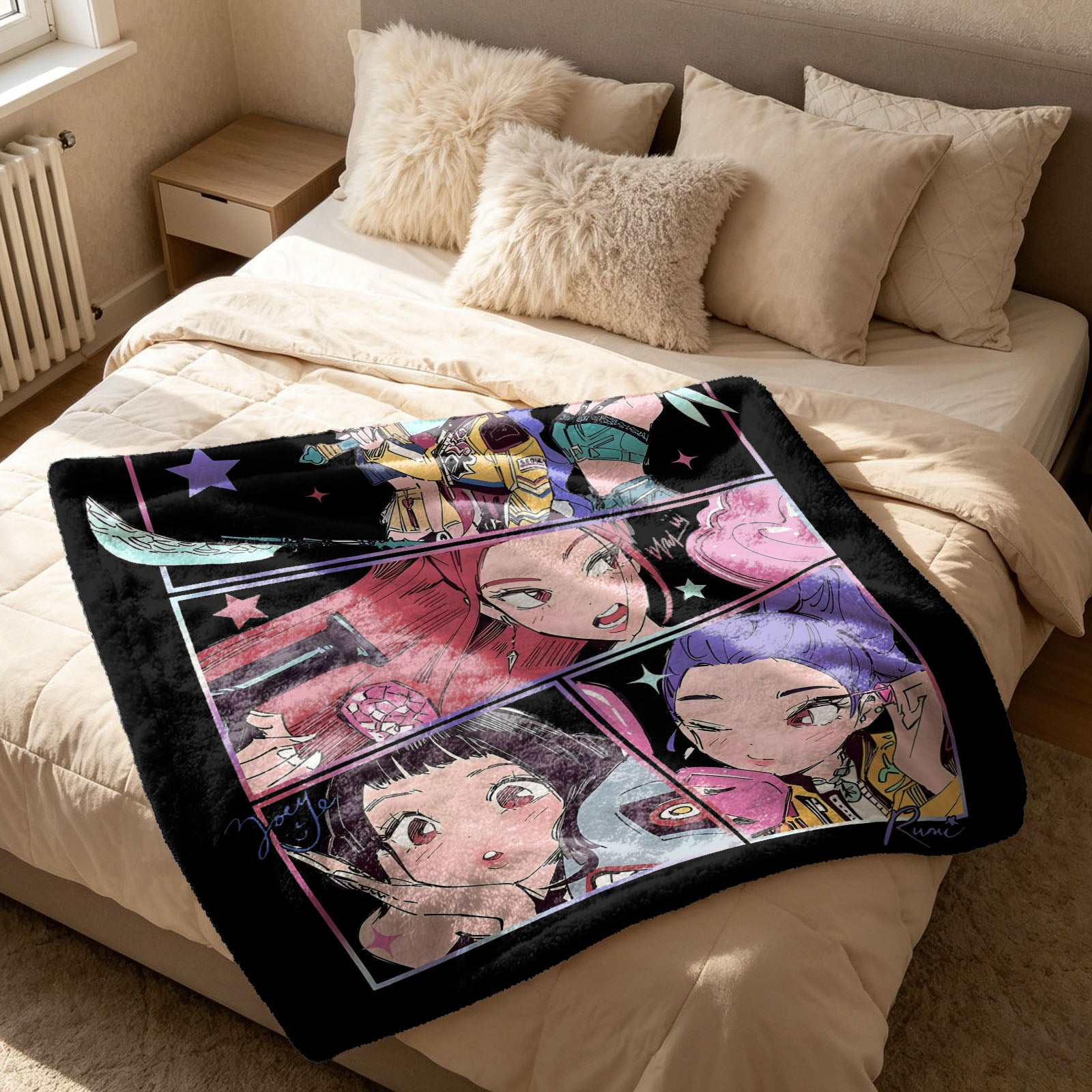 Kpop Demon Hunters Huntrix Saja Boys Inspired Blanket Cozy Flannel Throw Blanket