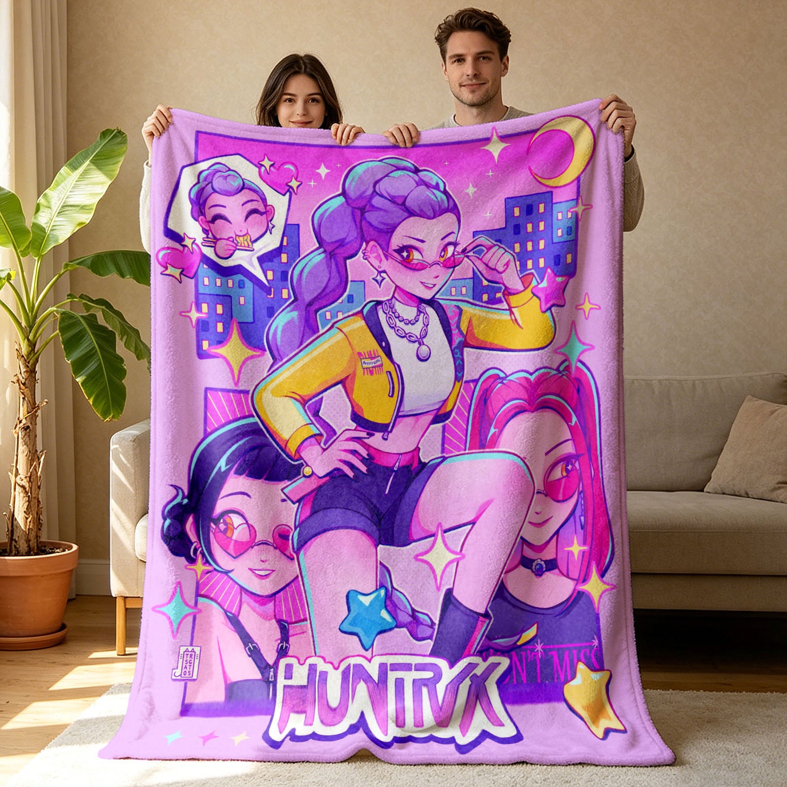 Kpop Demon Hunters Huntrix Saja Boys Inspired Blanket Cozy Flannel Throw Blanket